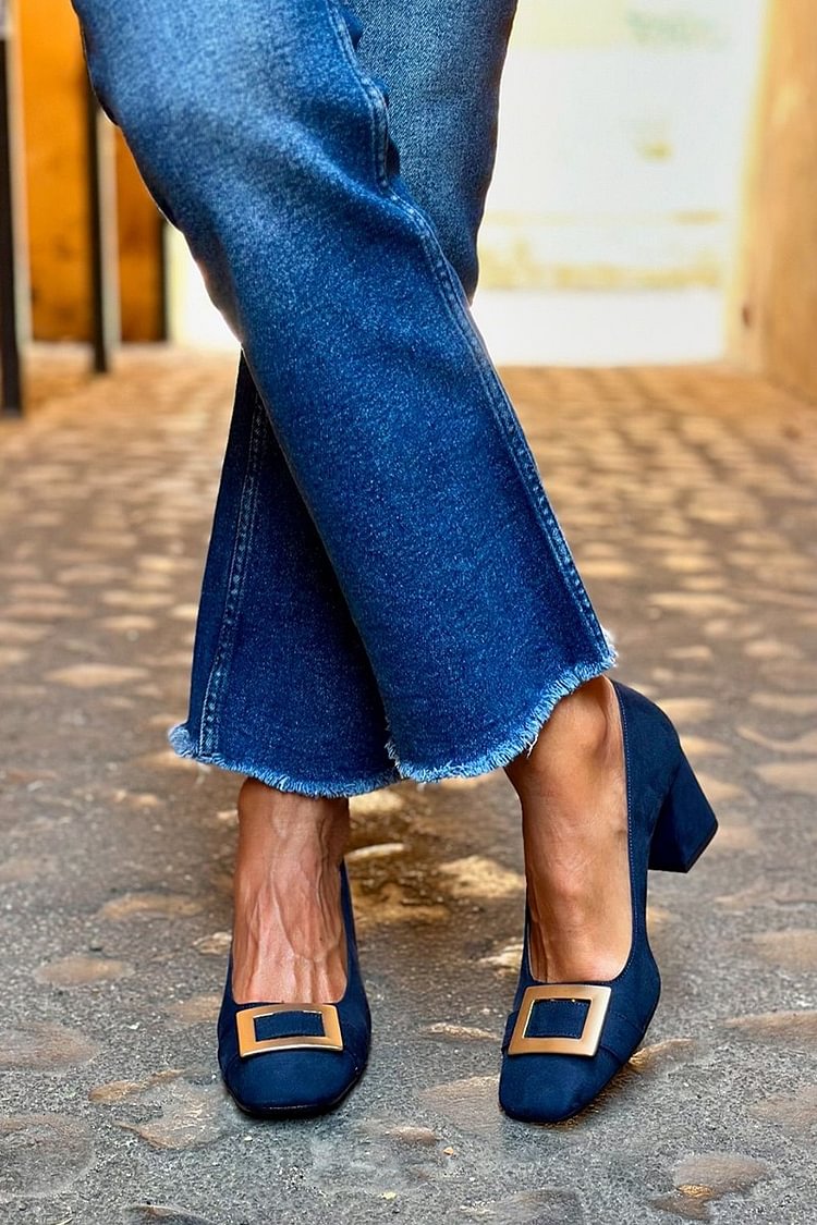 Scarpe da Donna Decollete con Tacco Largo Comodo e Fibbia