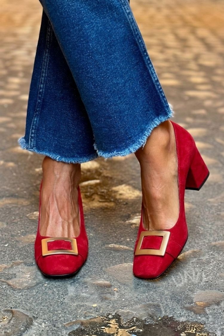Scarpe da Donna Decollete con Tacco Largo Comodo e Fibbia