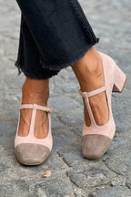 Scarpe da Donna Decollete T-Strap con Tacco Basso Comodo