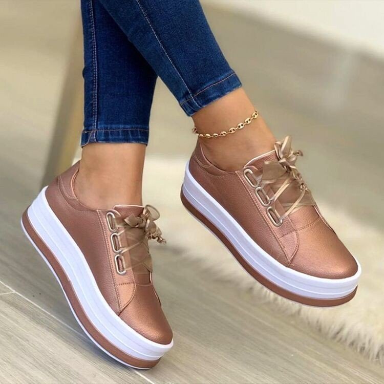 Sneakers Donna Platform Glamour con Suola Alta in similpelle metalizzato