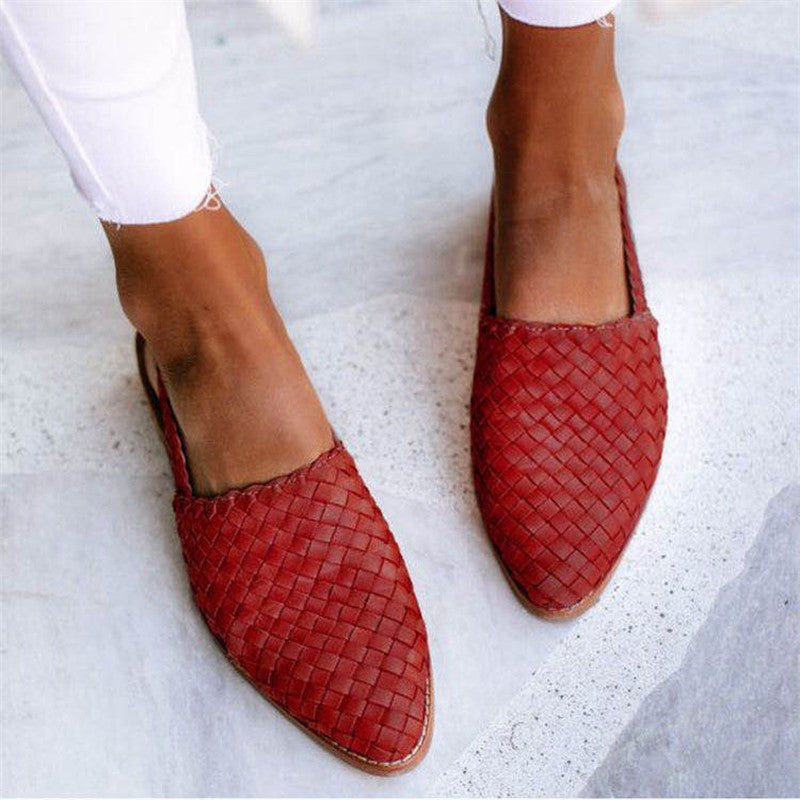 Sandali Donna Bassi Slingback Design Intrecciato a Punta