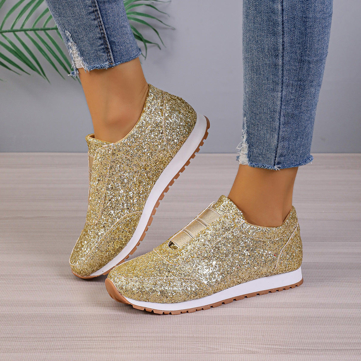 Sneakers Donna Eleganti Slip-On Comode Senza Lacci Glitter