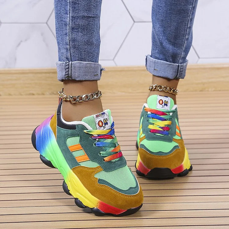 Sneakers Donna Casual Suola Spessa Platform Stile Chunky arcobaleno