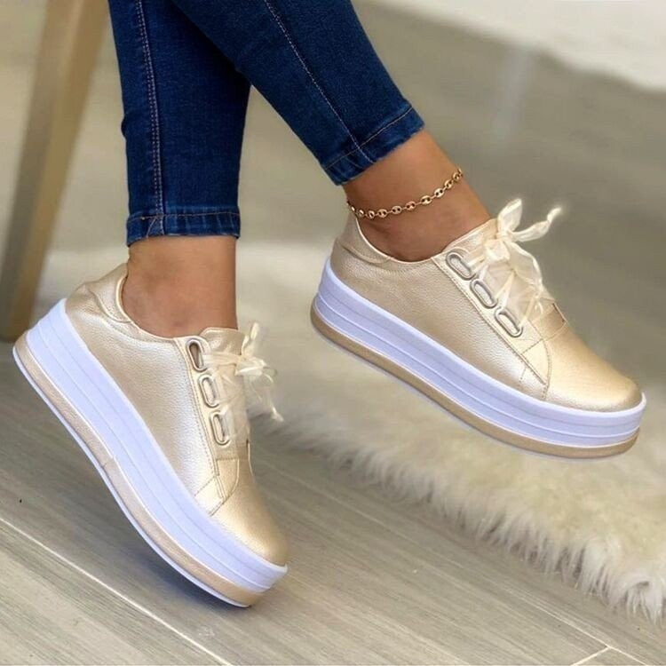 Sneakers Donna Platform Glamour con Suola Alta in similpelle metalizzato