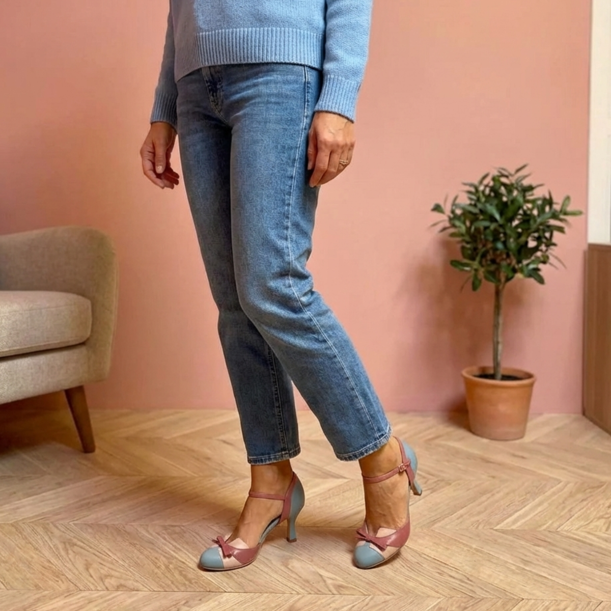 Scarpe da Donna Decollete Vintage con Tacco Medio