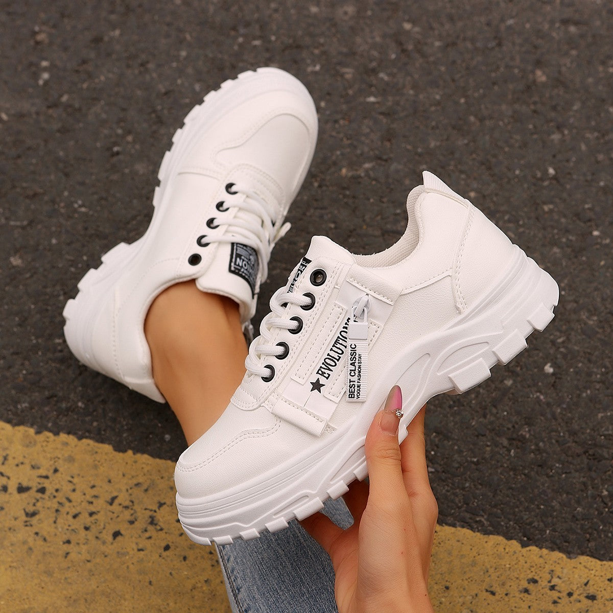Sneakers Donna Chunky Casual con Suola Alta Spessa in similpelle