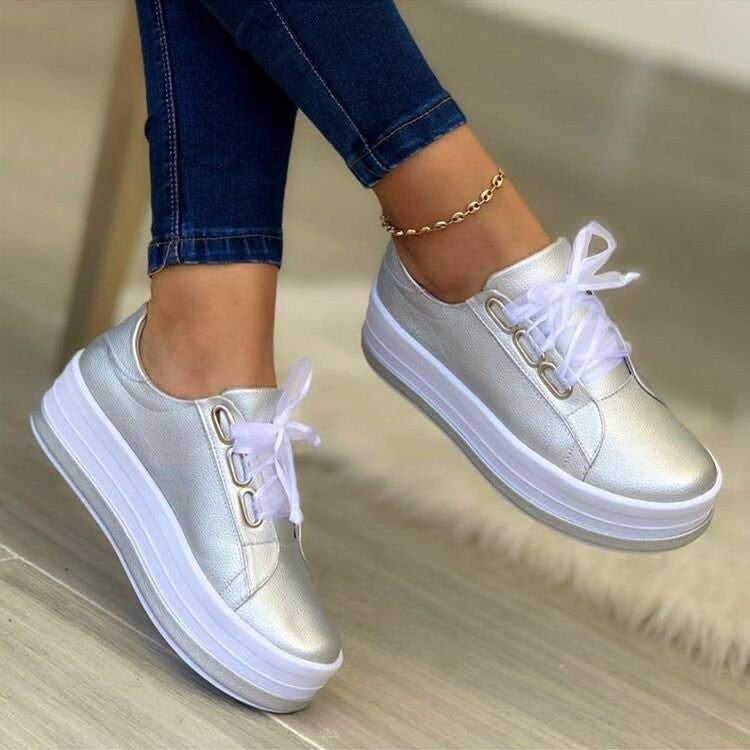 Sneakers Donna Platform Glamour con Suola Alta in similpelle metalizzato