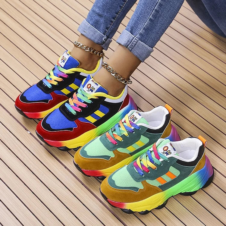 Sneakers Donna Casual Suola Spessa Platform Stile Chunky arcobaleno