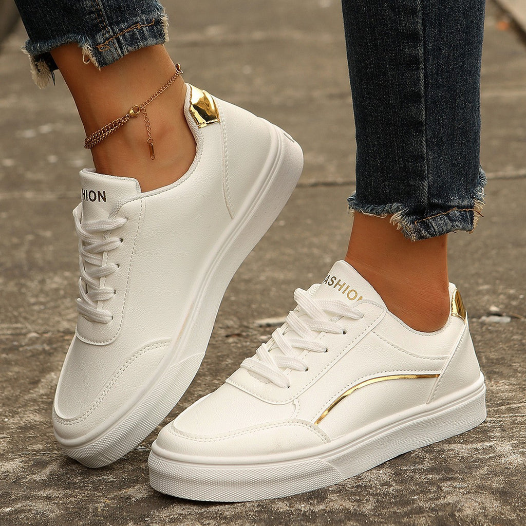 Sneakers Donna Casual Basse con Dettagli Metallizzati Dorati