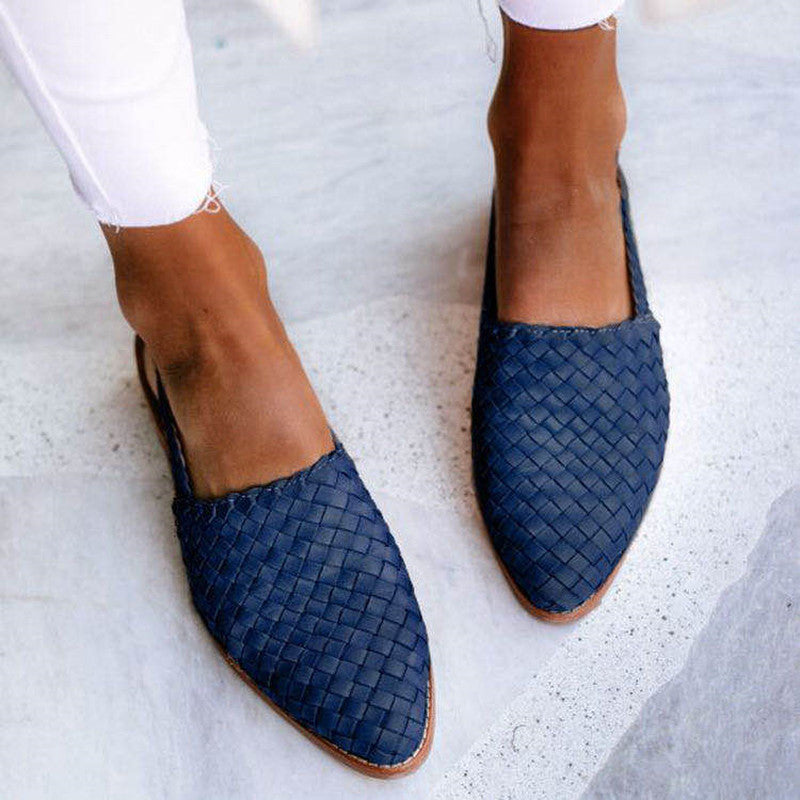 Sandali Donna Bassi Slingback Design Intrecciato a Punta