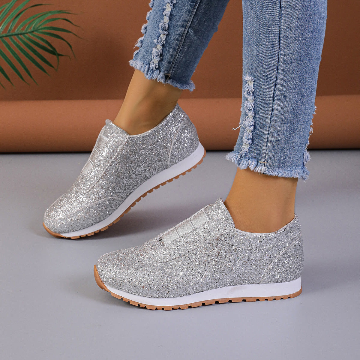 Sneakers Donna Eleganti Slip-On Comode Senza Lacci Glitter