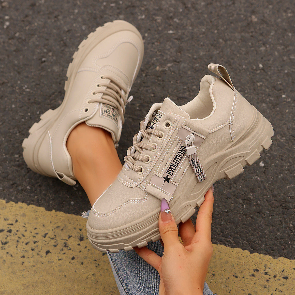 Sneakers Donna Chunky Casual con Suola Alta Spessa in similpelle