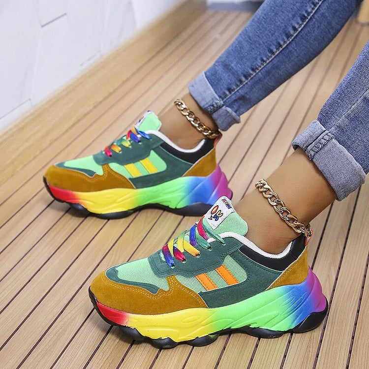 Sneakers Donna Casual Suola Spessa Platform Stile Chunky arcobaleno