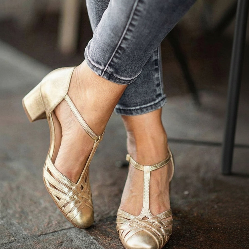 Scarpe da Donna Decollete T-Strap con Tacco Medio Largo