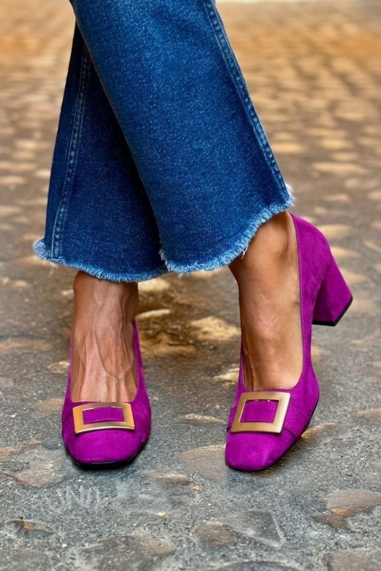 Scarpe da Donna Decollete con Tacco Largo Comodo e Fibbia