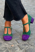 Scarpe da Donna Decollete T-Strap con Tacco Basso Comodo