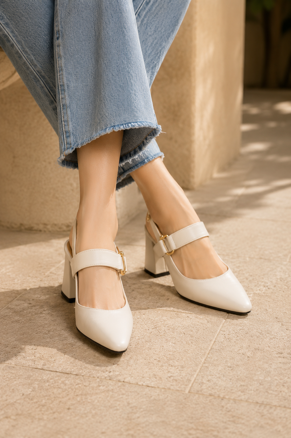 Scarpe Slingback da Donna con Tacco Largo e Cinturino