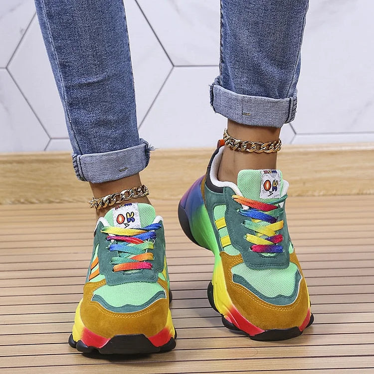 Sneakers Donna Casual Suola Spessa Platform Stile Chunky arcobaleno