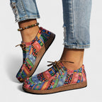 Scarpe Donna Mocassini Casual Slip On Fantasia Etnica con Lacci