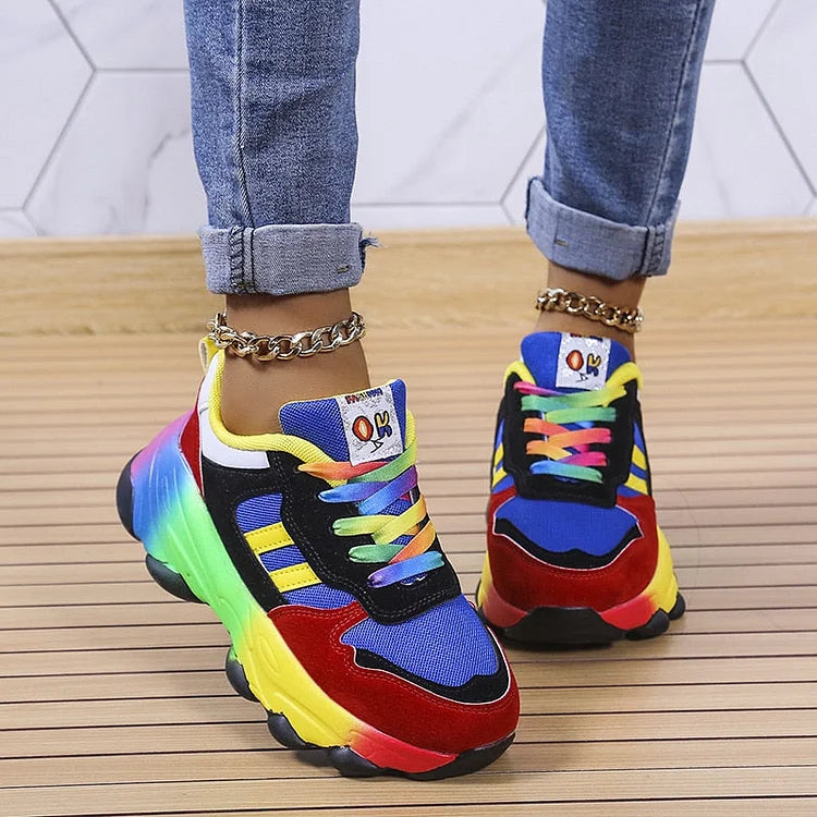 Sneakers Donna Casual Suola Spessa Platform Stile Chunky arcobaleno