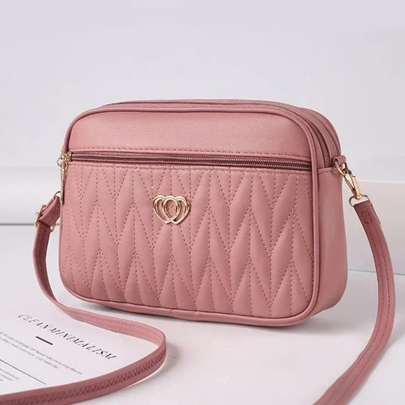 Borsa Donna a Tracolla Trapuntata - Tracollina Piccola con Dettaglio Cuore e Zip