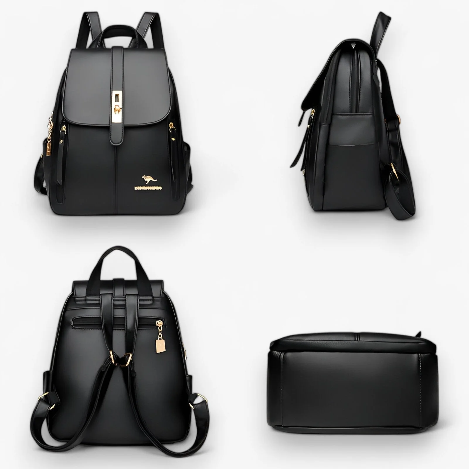 Zaino Donna Elegante in similpelle - Borsa Zainetto da Città e Lavoro con Dettagli Dorati