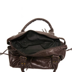 Borsa a Spalla Donna Nera in similpelle Lavata Vintage - Bauletto Capiente con Borchie