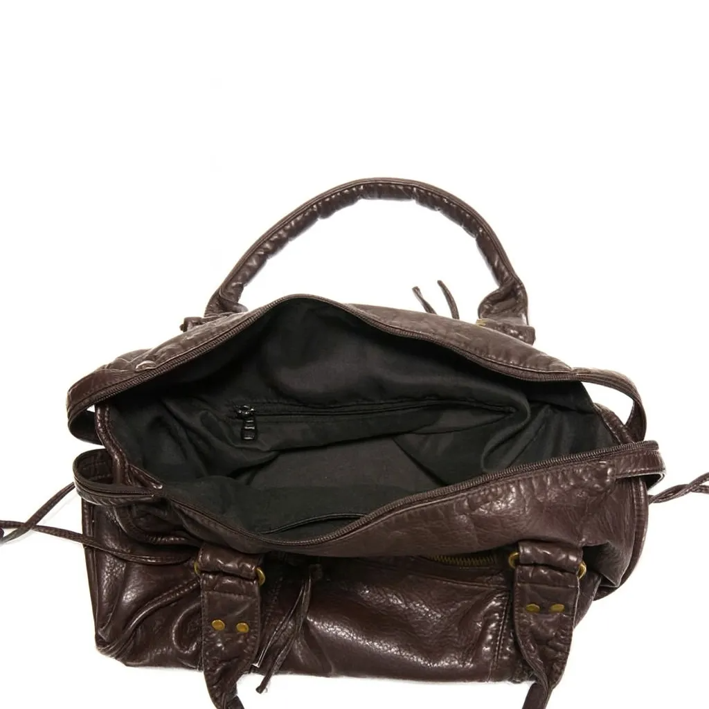 Borsa a Spalla Donna Nera in similpelle Lavata Vintage - Bauletto Capiente con Borchie